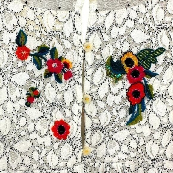 Anthropologie Maeve Macie Lace Embroidered Sequin Beaded Top Floral Size 0 - Picture 5 of 11
